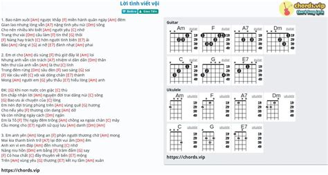 Chord Lời Tình Viết Vội Tab Song Lyric Sheet Guitar Ukulele Chords Vip