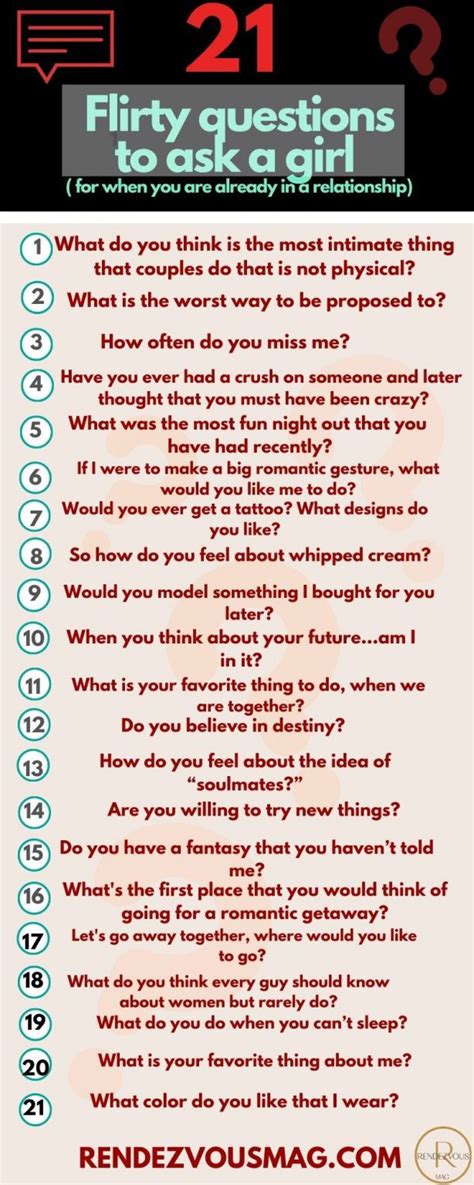 Flirty Questions To Ask A Girl Infographic In A Relationship