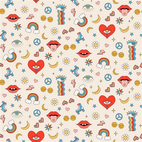 Motif vectoriel sans couture style hippie groovy vintage rétro des