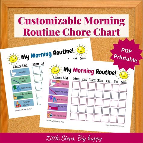 Customizable Printable Morning Routine Chart For Kids Chore List W