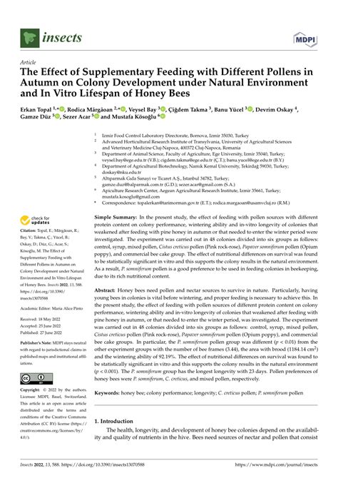 Pdf The Effect Of Supplementary Feeding With Different Pollens In