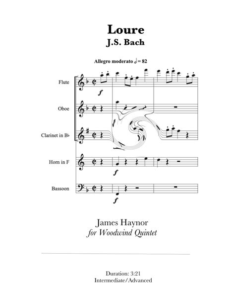 Loure For Woodwind Quintet Arr James Haynor By Js Bach Sheet Music For Woodwind Ensemble At