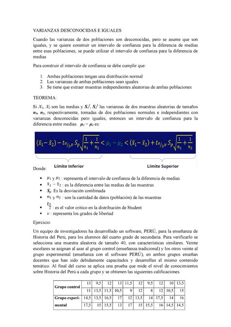 Varianzas Desconocidas E Iguales Varianzas Desconocidas E Iguales Cuando Las Varianzas De Dos