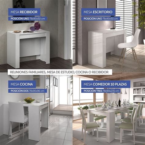 Mesa Comedor Consola Extensible Blanco Brillo Mueblesparamicasa