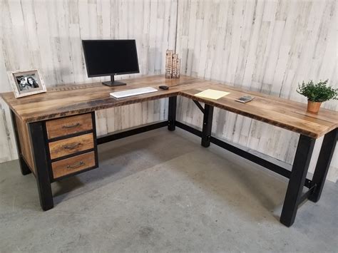 Reclaimed L Shaped Computer Desk Rustic Corner Desk Barnwood Office