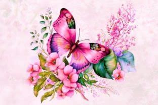 Pink Butterfly With Flowers Sublimation Graphic By A Design Creative