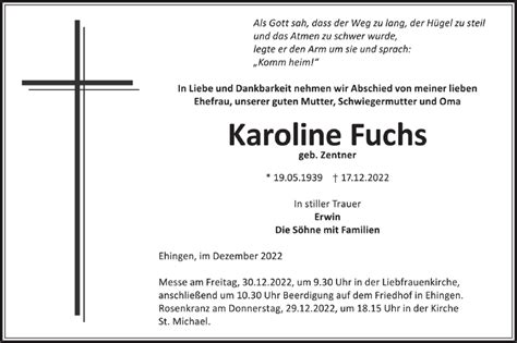 Traueranzeigen Von Karoline Fuchs S Dwest Presse Trauer