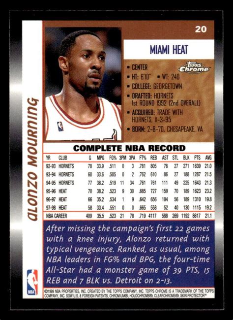 Topps Chrome Alonzo Mourning Miami Heat Ebay