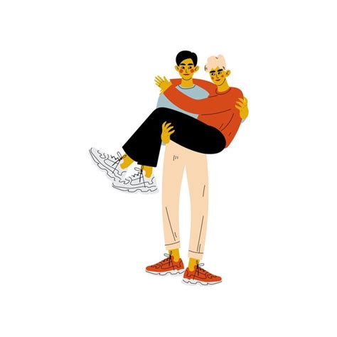 Pareja gay feliz hombre sosteniendo a su amante en sus manos romántica relación homosexual