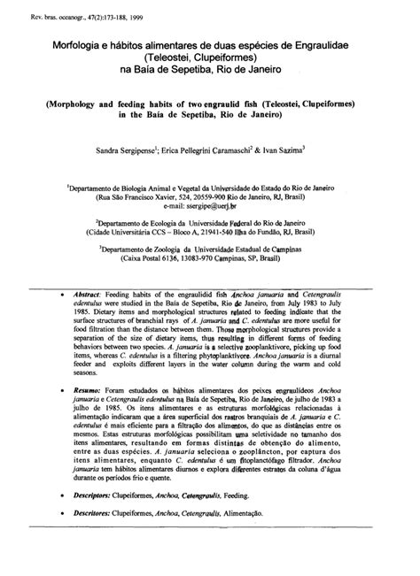 (PDF) Morfologia e hábitos alimentares de duas espécies de Engraulidae (Teleostei, Clupeiformes ...