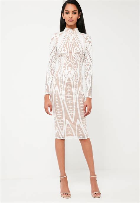 Missguided Peace Love White Lace High Neck Midi Dress Dresses High