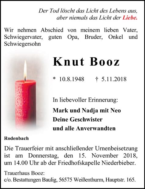 Traueranzeigen Von Knut Booz Rz Trauer De