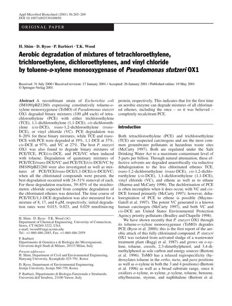 (PDF) Aerobic degradation of mixtures of tetrachloroethylene ...