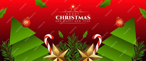 Premium Vector Red Christmas Banner Design With Beautiful Decorations