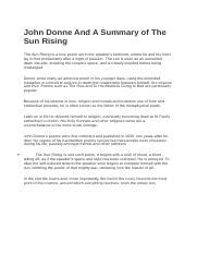 John Donne And A Summary Of The Sun Rising Docx John Donne And A