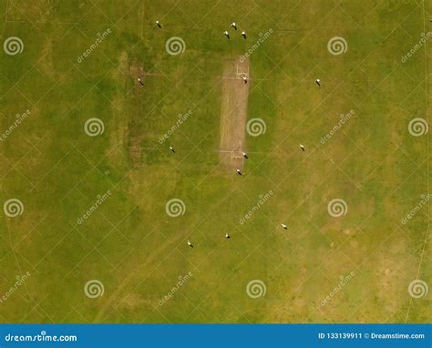 Aerial View of People Playing Cricket in Ground Stock Image - Image of ...