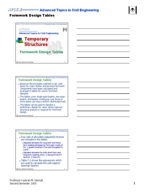 Formwork Design Tables | PDF | Framing (Construction) | Applied And Interdisciplinary Physics