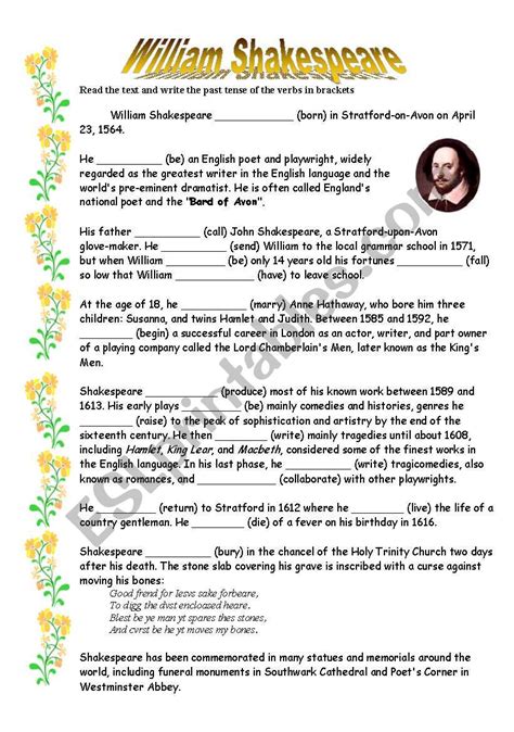 William Shakespeare ESL Worksheet By Lotas