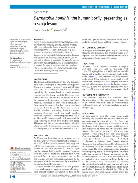 (PDF) Dermatobia Hominis "the Human Botfly" Presenting as a Scalp Lesion.