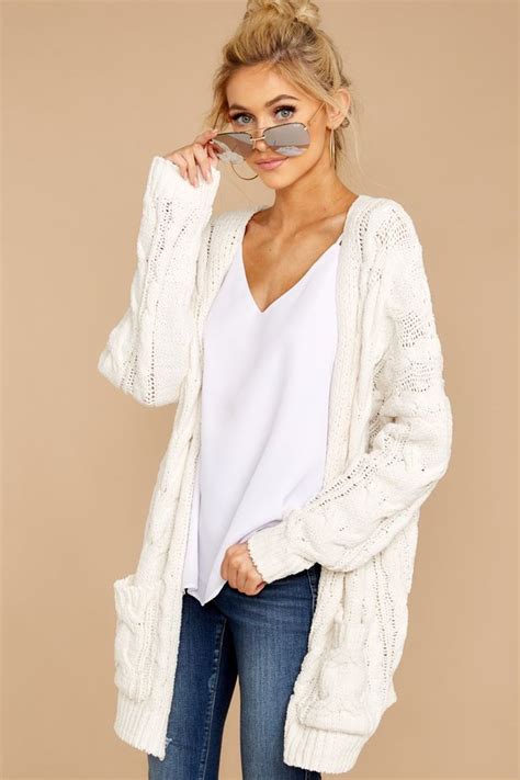 Sassy White Oversized Cardigan Chunky Cable Knit Cardi Top