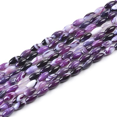 Purple Striped Agate Rice Beads