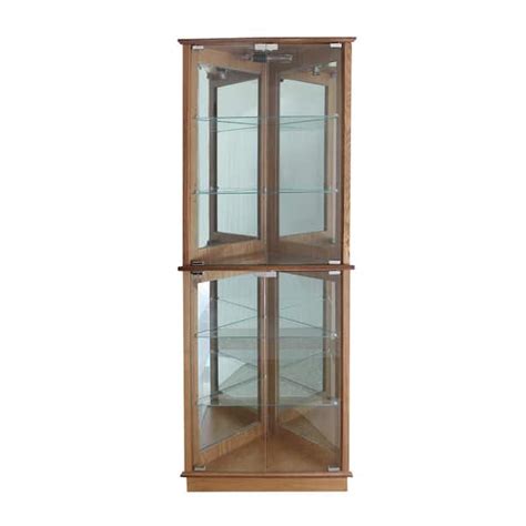 Floor Standing Oak 3 Sided Lighted Corner Curio Cabinet Fscc002 V 72mk The Home Depot