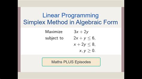 Linear Programming Simplex Method In Algebraic Form Ep Youtube