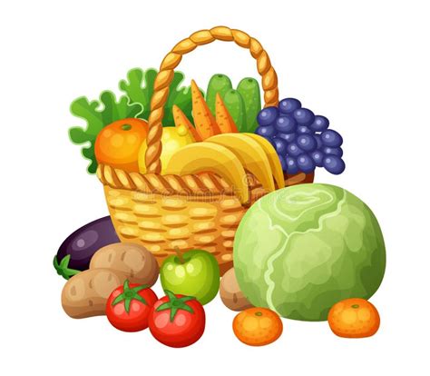 Fruits Et Légumes Dans Le Panier Illustration De Vecteur De Dessin