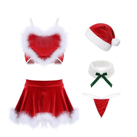 Red Christmas Sexy Lingerie For Women Velvet Love Suspenders Christmas Nightdress Sexy Waistless