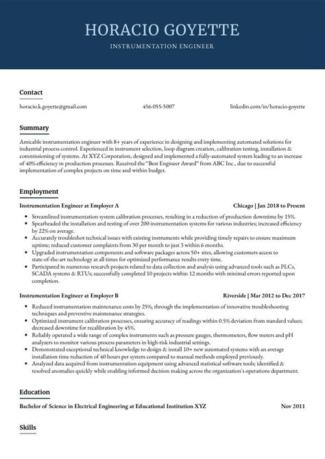 Instrumentation Engineer Resume Cv Example And Writing Guide