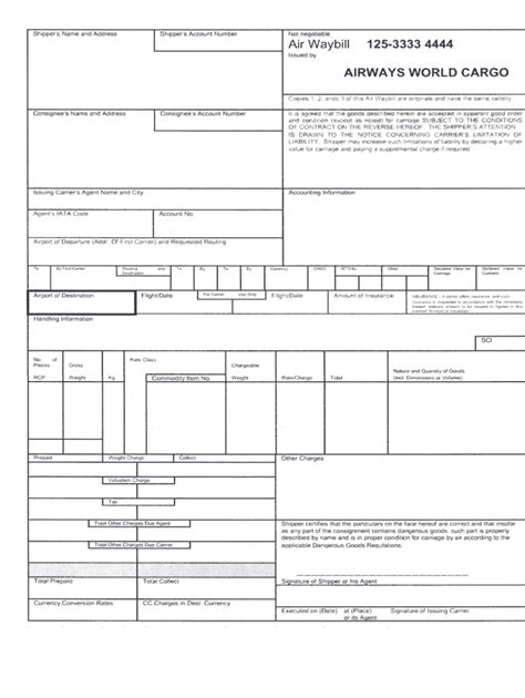 Printable Fedex International Air Waybill Blank Form Pdf Printable