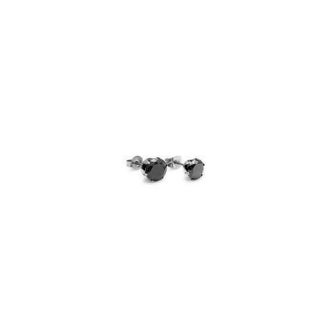 Paire Boucles D Oreilles Homme Femme Acier Diams Zircon Ronde Noire