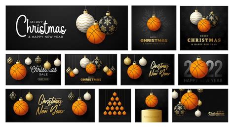 Juego De Tarjetas De Navidad De Baloncesto Feliz Navidad Tarjeta De