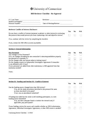 IRB Reviewer Checklist Re Approval Research Uconn Doc Template