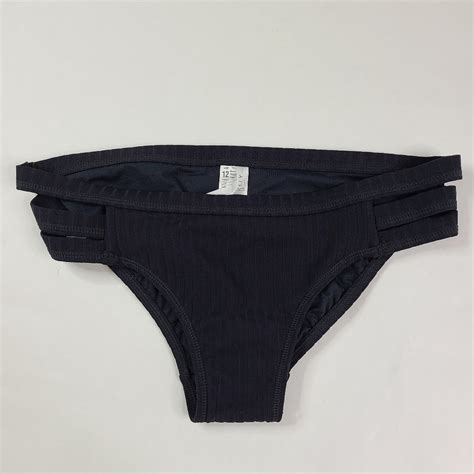 Seafolly Black Inka Rib Strappy Bikini Bottom Gem