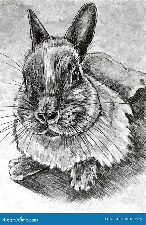 Long-eared Rabbit. Portrait. Painting Wet Watercolor on Paper. Naive ...