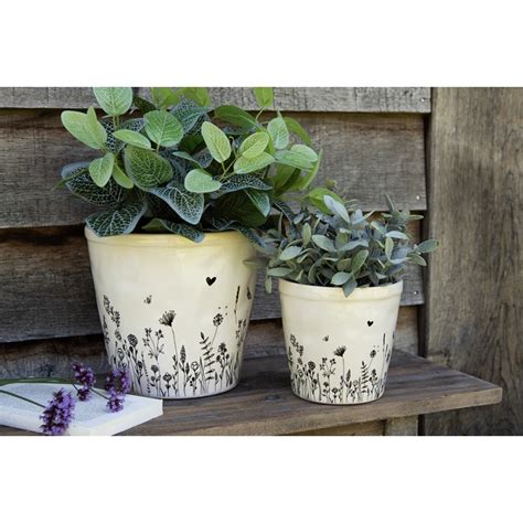 Clayre Eef Bloempot X Cm Beige Zwart Keramiek Bloemen