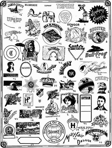 an old poster with many different types of logos and symbols in black ...