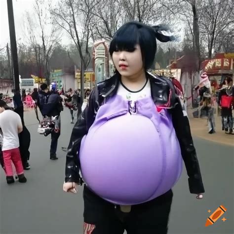 Photo Of A Pregnant Japanese Punk Woman At A Theme Park On Craiyon