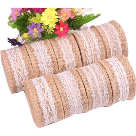 Lot de 5 Ruban Rouleau Toile de Jute Dentelle Lace Blanc Décoration