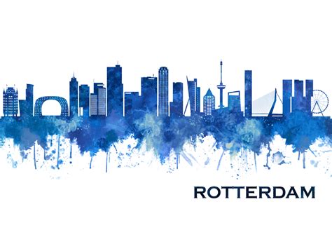 Rotterdam Netherlands Skyline Blue Towseef Dar Print Rotterdam