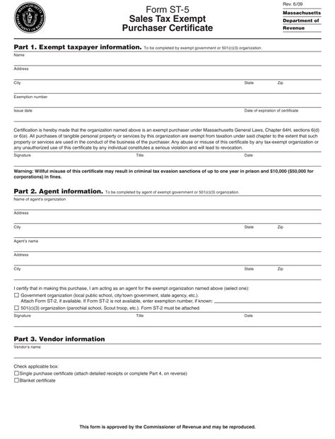 Ma State Sales Tax Exemption Form