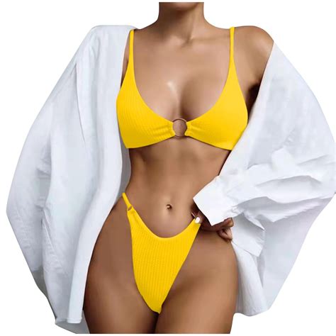 UTSJKR Women S Ribbed O Ring String Bikini Swimsuit Cheeky Bikini Sets For Women Two Pieces