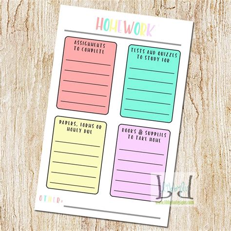 Homework Notepad Student Notepad Student Planner Printable Instant