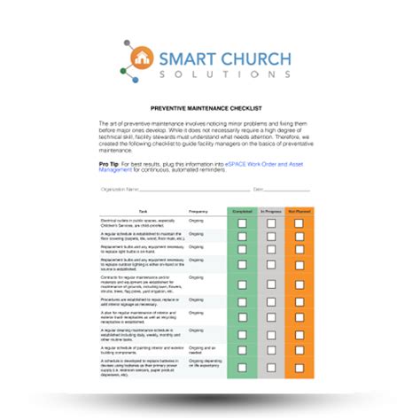 Church Maintenance Schedule Template