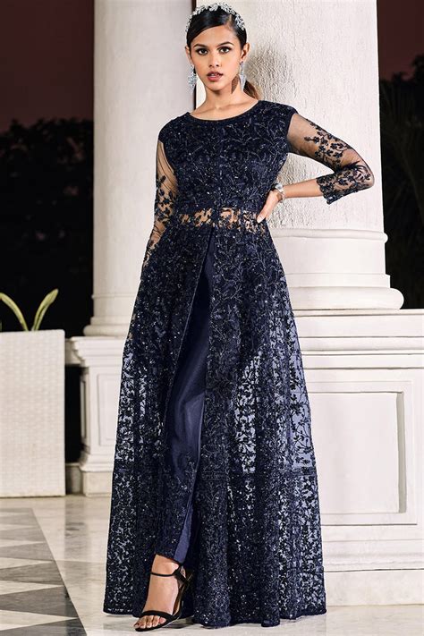 Net Embroidered Navy Blue Anarkali Suit LSTV116570