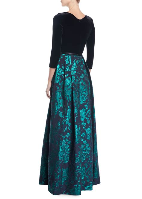Theia Velvet & Emerald Brocade Ball Gown - Bergdorf Goodman