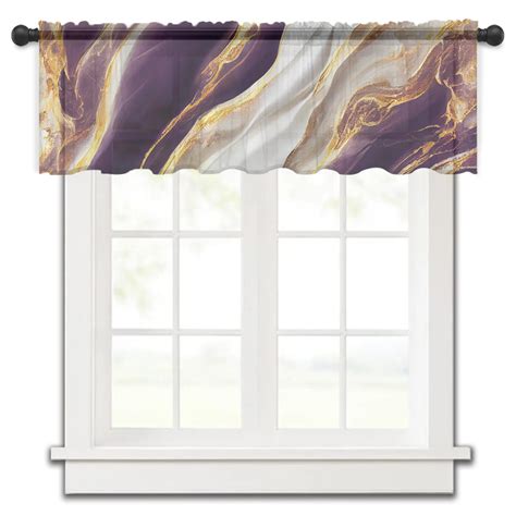 Marble Texture Purple Short Tulle Curtains Bedroom Voile Sheer Half