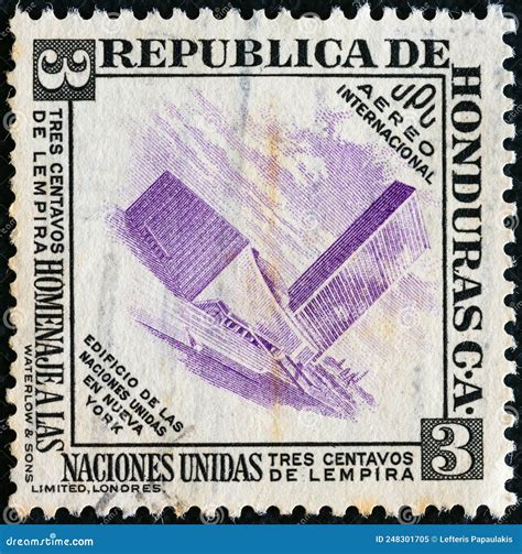 Honduras Circa A Stamp Printed In Honduras Shows Map Of