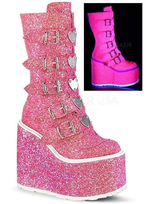 Swing 230g Uv Reactive Pink Glitter Platform Boot Platform Boots